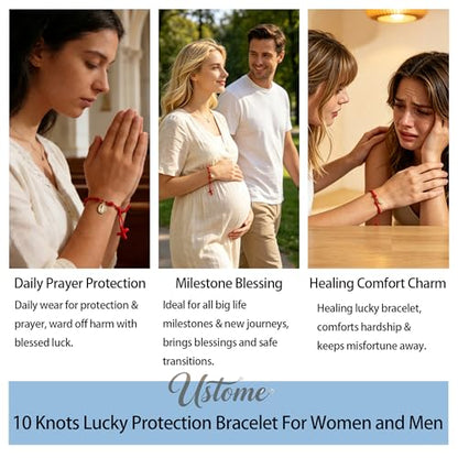 10 Knots Lucky Protection Rope Cross Bracelet For Women Men, Handmade Good Jesus Pendant Charm Amulet Adjustable Christian Pulsera Decenario String Jewelry, Daily Friendship Gift - color: Jesus Red