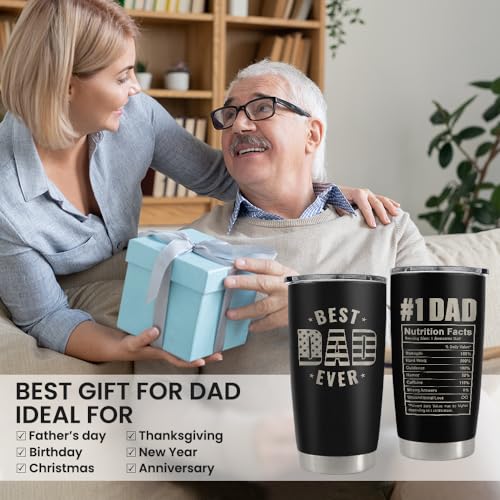 SANDJEST Best Dad Ever Tumbler with Lid - Dad Nutrition Facts 20oz Insulated Stainless Steel Mug - Coffee Mug for Travel Outdoor Sport Office, Gift for Father’s Day Birthday - color: Dad 4