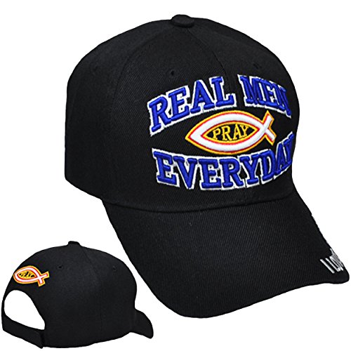 Real Men Pray Everyday Cap Christian Fish Symbol I Love Jesus Black Hat