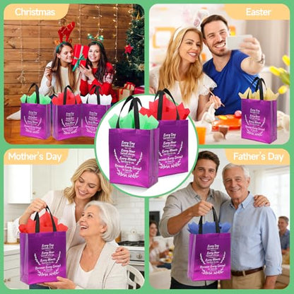 LUAVIARU 40 Pcs Bible Verse Christian Gift Bags Set – 20 Purple Reusable Gift Bag with Handles & 20 Tissue Paper, Religious Gift Bag for Church Events, Baptism, Easter, Communion, Congratulations - color: Purple, size: 20