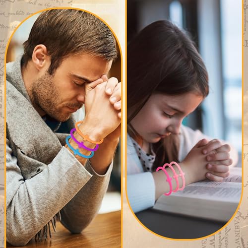 Soaoo 24/60 Pcs Jesus Bracelets Cross Silicone Bracelet Braided Stackable Rubber Wristband Silicone Jewelry Gift for Women Men - color: Multicolor, size: Cross