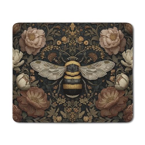 Vintage Floral Bee Mouse Pad, Dark Contemporary Botanical Bumblebee Mouse Pads Mousepad for Desk Home Office Dorm Laptop, Cottagecore Nature Office Supplies Desk Accessories, 9.5x7.9 Inch - color: 18Child, size: 9.5L x 7.9W inches