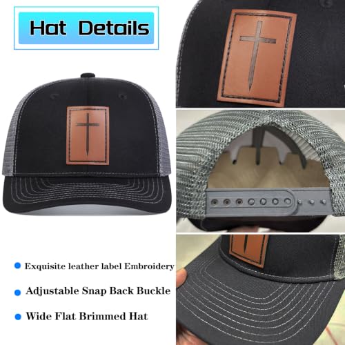 Black Baseball Cap Snapback hat for Men Snap Pack Hip Hop Mens Hat - color: Leather Cross