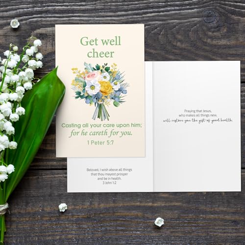 50 Christian Get Well Cards Bulk, 4 x 6 Inch Floral Christian Sympathy Card - style: Watercolor Floral