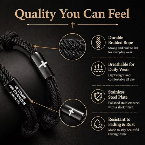 Cross Bible Verse Bracelets for Men, Adjustable Braided Rope