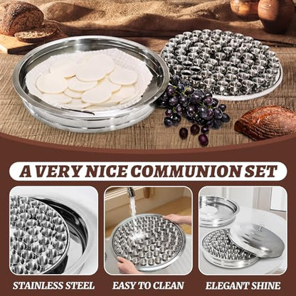 Communion Tray Set 72 Stainless Steel Chalice Cups Bread Tray with Lid