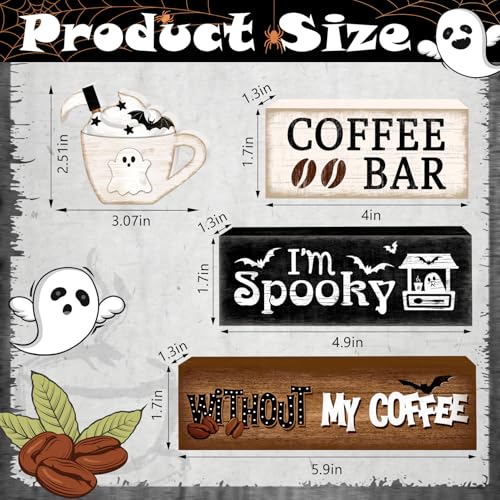 Britimes Ghost Halloween Tiered Tray Decor Set, 4 Pack, Wooden Table Sign - style: Ghost Coffee Cup