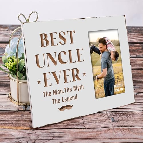 Wooden Rustic White Best Uncle Ever Engraved Picture Frame 4x6 Inches - color: white best uncle ever