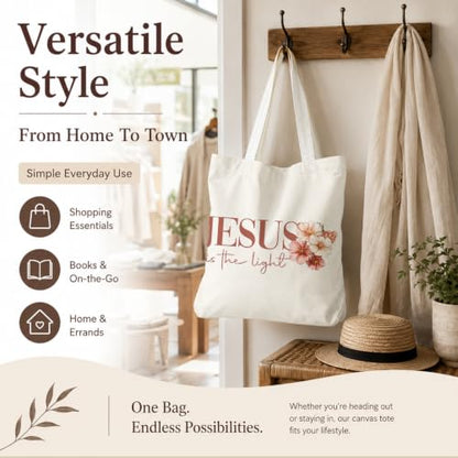 Christian Canvas Tote Bag, Bible Verse Reusable Shopping Bag - color: Jesus