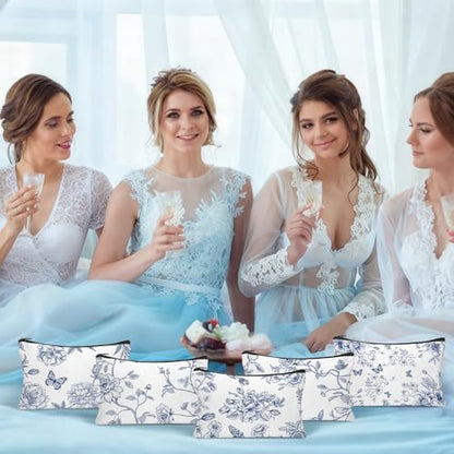 30Pcs Blue and White Floral Makeup Bag Floral Cosmetic Bags Bulk for Women Chinoiserie Wildflower Canvas Travel Toiletry Pouch for Bridesmaids Wedding Bridal Shower Birthday Party Supplies - style: Blue Floral