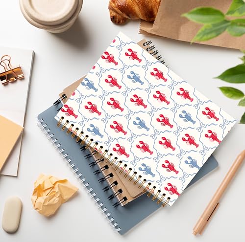 Coquette Bow Lobster Notebook, Lobster Lover Gifts, Nautical Beach Preppy Aesthetic Journal for Women, Grandmillenial Ocean Crayfish Spiral Notebook Journal 5.5x8.3 - color: Color 12