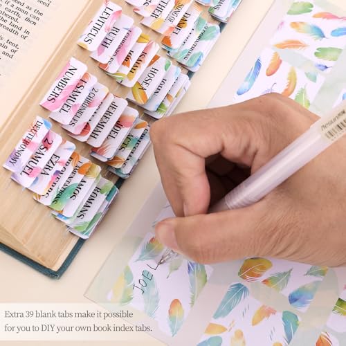 Bible Tabs For Women, 66 Large Print Laminated Bibles Chapters Index Tabs and 39 Blank Dividers Sticky Labels, Cute Beauty Feather Bible Study Supplies, Journaling Accessories, Christian Gifts for Men - style: P-feather