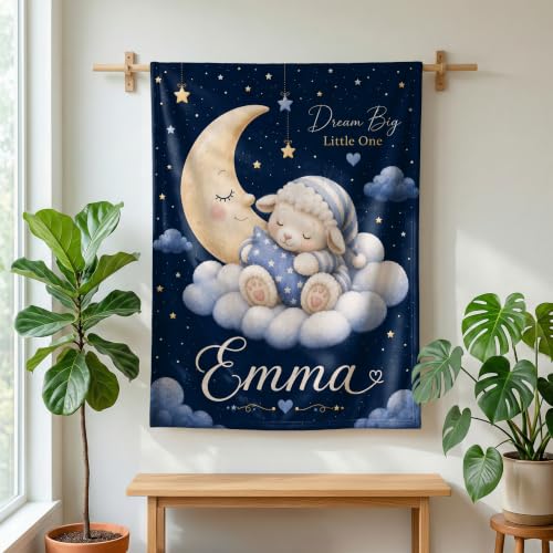 Personalized Baby Blanket With Name, Custom Baby Blankets Gift for Boy Girl - color: Night Navy, size: Lamb