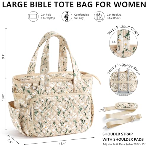 Large Bible Tote Bag for Women Bible Cover Case, Quilted Church Tote Bags