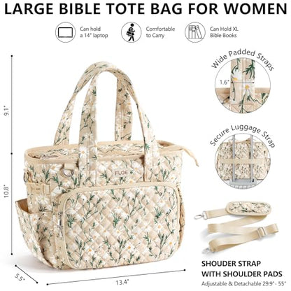 Large Bible Tote Bag for Women Bible Cover Case, Quilted Church Tote Bags