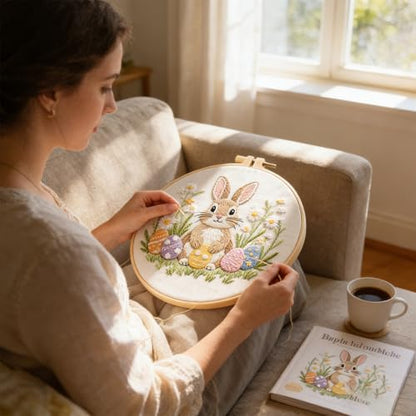 BoAn Rabbit Embroidery Kit for Beginners, DIY Cross Stitch Kit with Hoop - color: rabbit-1
