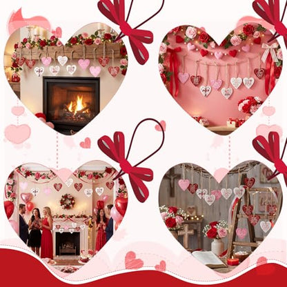 AceOrbit 60 Pcs Acrylic Christian Valentine's Day Tree Ornaments, Double Sided Print, Heart & Cross Hanging Designs with Ropes Faith Based Love Tokens for Couples, Church Gifts, Wedding Favors