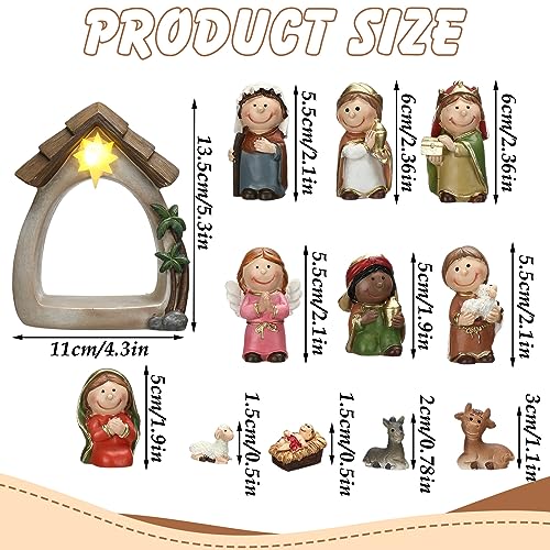 Sintuff 12 Pcs Mini Christmas Nativity Set Indoor with LED Light