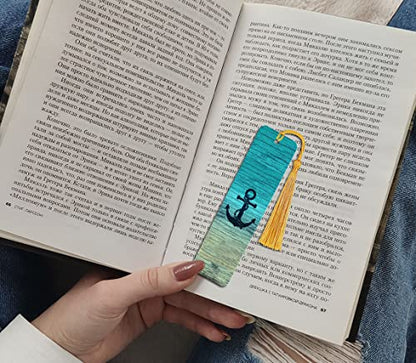 WIRESTER Set of 2 Metal Bookmarks with Light Gold Tassel for Students, Reader, Teachers, Book Lovers - Blue Anchor Wood, Ocean Sea Turtle - color: Blue Anchor Wood, Ocean Sea Turtle