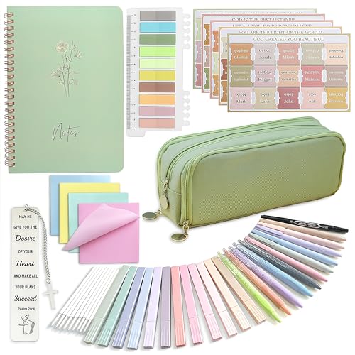 47Pcs Bible Study Guide,Bible Journaling Supplies Kit for Women, Green - color: Green