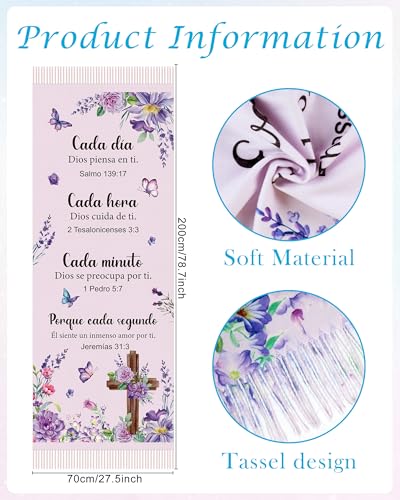 Bozidol Prayer Shawl for Women Christian Floral Cross Bible Verse Scarf Clothes for Christmas Mothers Day Birthday Gifts - color: Spanish 02