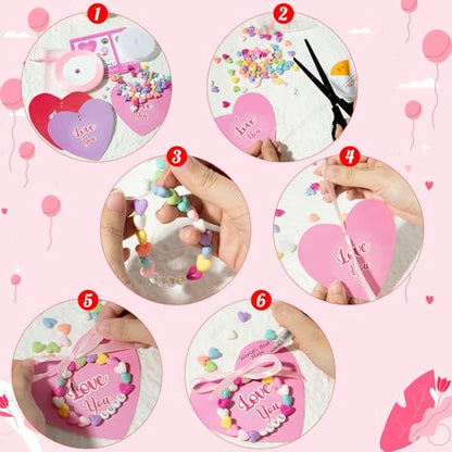 BeYumi Valentine Bracelet Craft Kit - 24 Pack Valentine's Day Love Letter Beads Bracelets with Heart Gift Cards and Bag Thankful Craft Kit to Mother Friend School Classroom Party Activities Ages 6-12 - style: LOVE