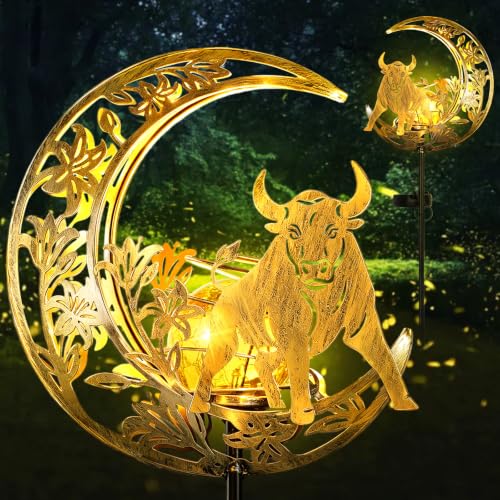 Solar Lights Outdoor Decor Cracked Glass Cow Stake Moon Lights Cow Gifts - color: Cow