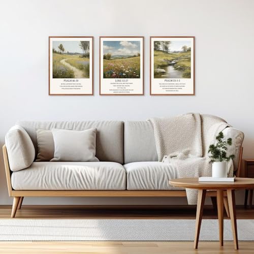 LHIUEM Framed Christian Artworks Bible Verse Canvas Wall Art Set of 3(12”X16”)Cross Bible Verse Decor Christian Art Prints Large Scripture Wall Art Religious PSALM LUKE Quote Pictures for Home Office - color: Christian 2