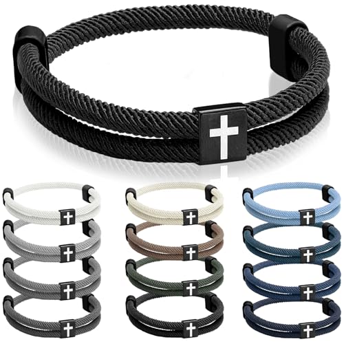 Landical 12 Pcs Christian Braided Cross Bracelet, Adjustable - color: Classic Color
