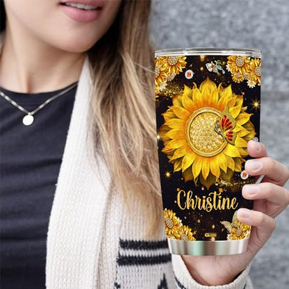WAZONE Personalized Sunflower Insulated Tumbler 20oz 30oz Every Day Is A New Beginning Motivational Sayings Custom Name Gifts For Women Friends Stainless Steel With Lid Vacuum Travel Cup Mug - color: Sunflower