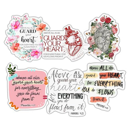 (6 PCS) Proverbs 4 23 Above All Else Guard Your Heart Christian, Bible Verse Sticker Waterproof Vinyl Decal Size 3"