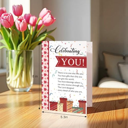 Qiliji Christian Birthday Card for Him Her, Religious Birthday Greeting Card, Inspirational Happy Bday Cards Gifts for Friends Family - color: Christian Birthday