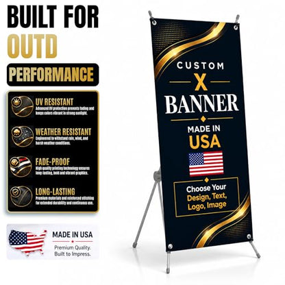 custom x stand banner 30x65" custom banners personalized Printed in USA - color: X Stand Banner