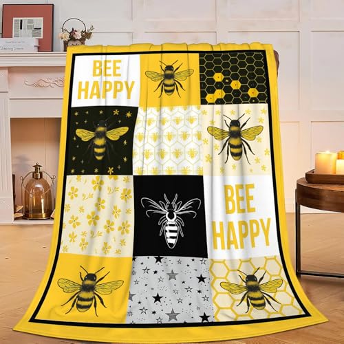 Bee Soft Cozy Blanket Bees Throw Blanket Super Plush Warm Stuff Lightweight Fleece Flannel Blankets Gifts for Women Girls Kids Adults 60"x50" - color: Bee, size: 60"x50"