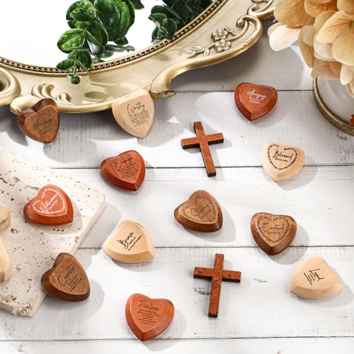 Geelin 72 Pcs Christian Gifts Bulk Wooden Hearts, Natural‌,Brown,Dark Brown - color: Natural‌,brown,dark Brown