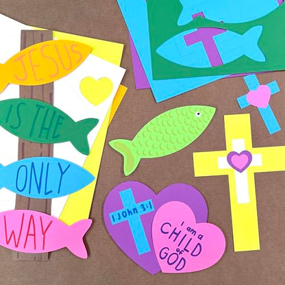 Cross Heart Fish Cutouts, Bright Colors, 232 Piece