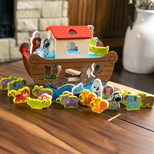 Fat Brain Toys Noah''s Ark Sort & Play Set - Wooden Shape-Matching Preschool Toy