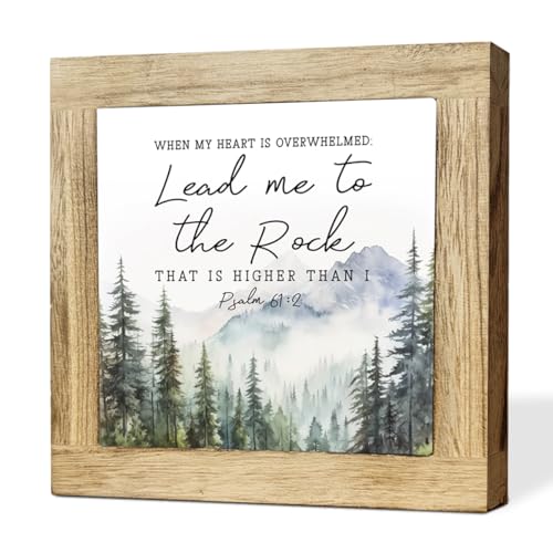 Home Decor, When My Heart Is Overwhelmed Lead Me To The Rock Sign, Christian Home Accent, Rustic Bible Verse Plaque For Living Room Office, Housewarming Gift, 5.9 x 5.9 in - color: Religion Sign 04