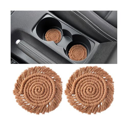 Zpana Car Cup Coaster, 2PCS Cotton Anti Slip Cute Vehicle Cup Holders Mat, 4.72In Handmade Automotive Interior Water Bottle Pad Accessories, Universal for SUV Sedan Truck(Brown) - color: Brown