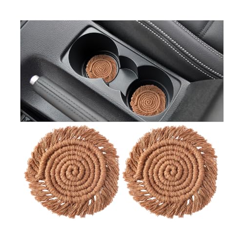 Zpana Car Cup Coaster, 2PCS Cotton Anti Slip Cute Vehicle Cup Holders Mat, 4.72In Handmade Automotive Interior Water Bottle Pad Accessories, Universal for SUV Sedan Truck(Brown) - color: Brown