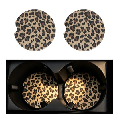 2PCS Car Cup Coasters,2.6 Inch Leopard Print Cup Holder Coasters for Car,Anti Slip Absorbent Cars Coaster for Cups Holders Leopard Print Cars Accessories for Women&Men
