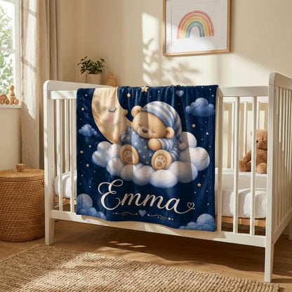 Personalized Baby Blanket With Name, Custom Baby Blankets Gift for Boy Girl - color: Night Navy, size: Bear