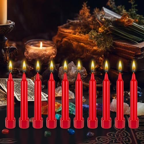 10 pcs Unscented 4 Inch Red Taper Candles, Multi Purpose, Household General Usage, Emergency Lighting, Church, Prayer Vigils, Religious Ceremonies
