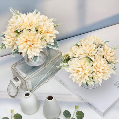 6 Set Pre-Made Flower Table Centerpieces (Champagne, 6 X Dahlias Table Centerpieces) - color: Champagne, size: 6 X Dahlias Table Centerpieces