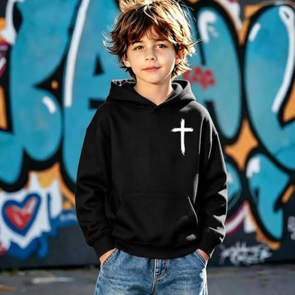 Boys Christian Jesus Hoodie Kids Faith Bible Verse Sweatshirt - color: Black, size: 5-6 Years