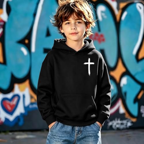 Boys Christian Jesus Hoodie Kids Faith Bible Verse Sweatshirt - color: Black, size: 5-6 Years