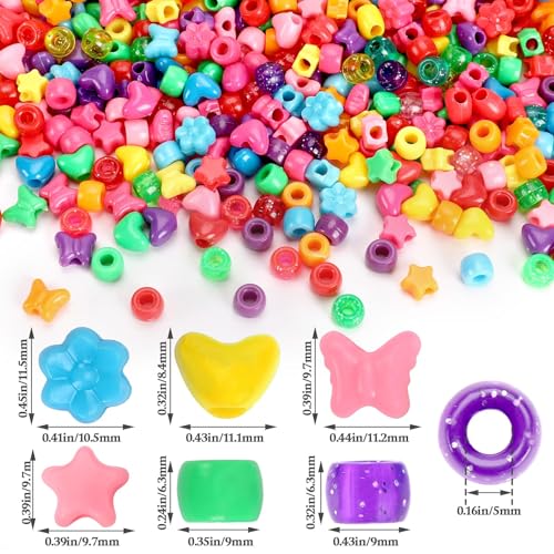 UPINS 1200 Pcs Colored Shaped Pony Beads for Bracelets Jewelry Making - color: Multicolor for Heart Flower Star Butterfly