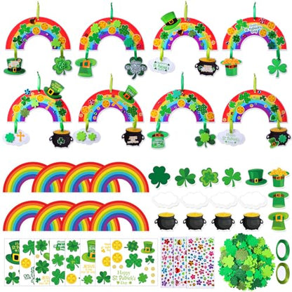 Funrous 48 Sets Crafts Kit Paper Crafts DIY Make Your Own Hanging Ornaments with Pompoms Diamond Stickers for Holiday Classroom Activities Party Favors, St. Patrick's Rainbow - style: St. Patrick's Rainbow