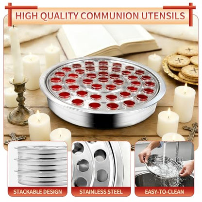 Communion Trays Holds Up to 40 Cups, Stainless Steel Communion Set for Church Communion Bread and Wine Service, Stackable Tray (Silver, Lid, Cups Not Included) - color: 1pcs Silver Wine Tray