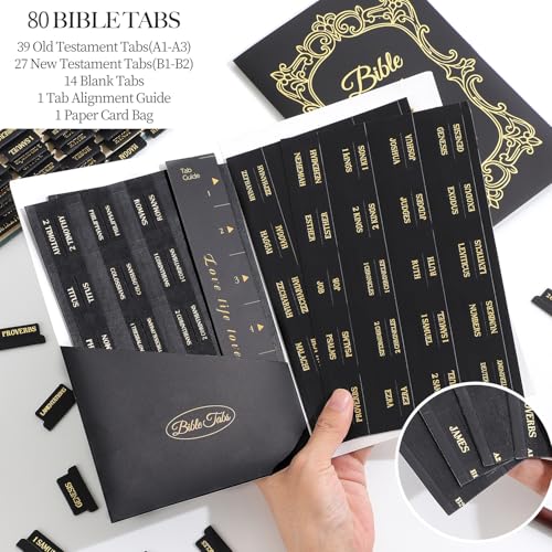 Leather Bible Tabs, Bible Tabs for Women and Men(Gold Foil Lettering) Large Print Stickers, Easy to Read and Apply, 66 Chapters & 14 Blank DIY Labels for Easy Navigation, Christian Accessories(Black) - style: Leather Black
